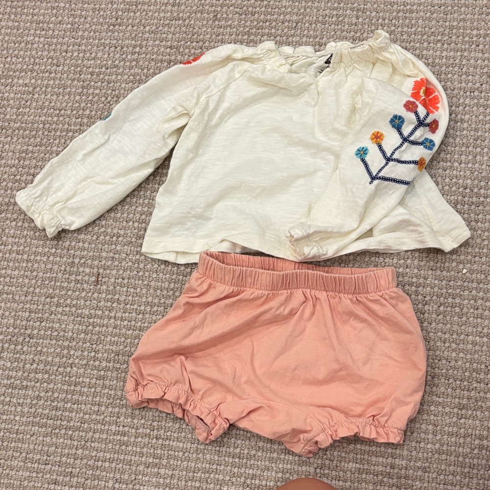 Tea Collection Set - embroidered shirt with Peach Shorts